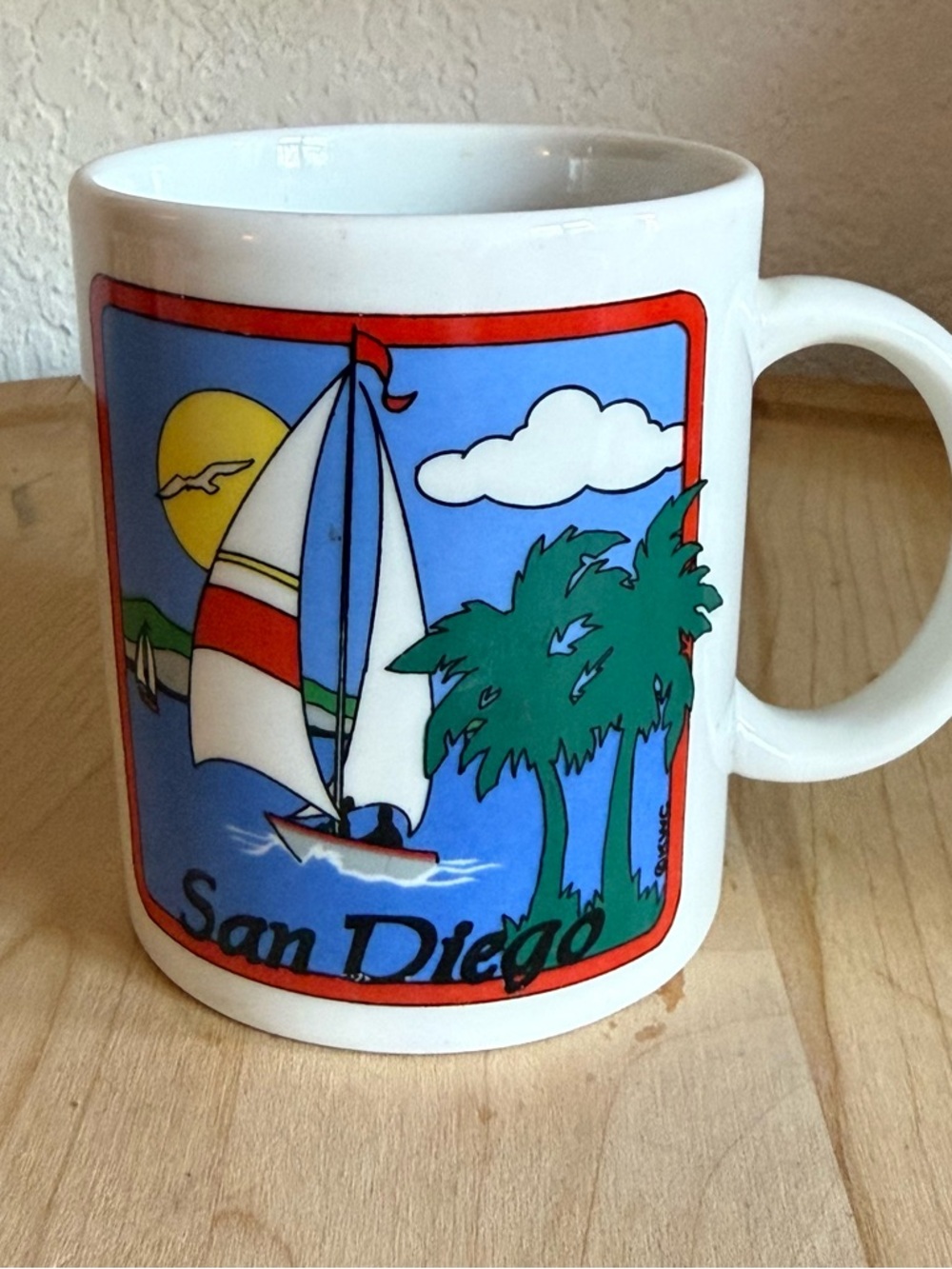 Vintage 80s San Diego Sailboat Travel Souvinr Novelty Coffee Mug